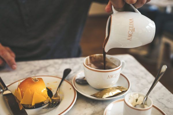 Hot chocolate being poured into a cup at Angelina.