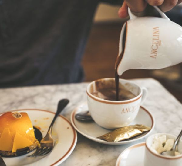 Hot chocolate being poured into a cup at Angelina.