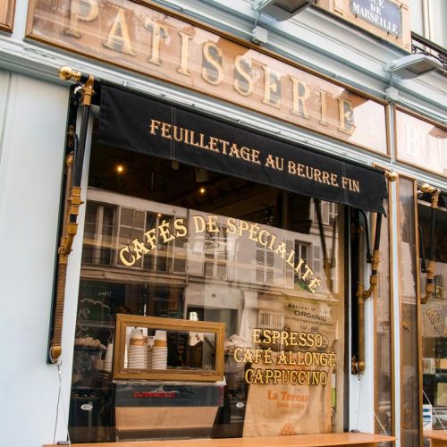 Window of typical Parisian bakery